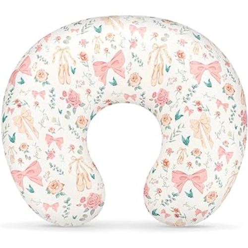 GFU Nursing Pillow Cover for Boys and Girls, Breastfeeding Pillow Case for Newborn, Soft Baby Breastfeeding Pillow Slipcover Colourful Bow & Flowers, Stretchy Feeding Cover (Cover Only)