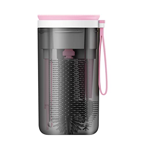 Travel Bottle Cleaner Kit, Silicone Baby Bottle Brush Set with Bottle Brush, Drying Rack, Nipple Brush,Straw Brush,Soap Dispenser, Portable Baby Bottle Brush Cleaner for Home and Travel,Pink