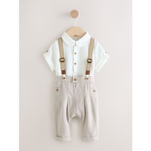 Neutral Baby Shirt Trousers and Braces Set 3 Piece (0mths-2yrs)