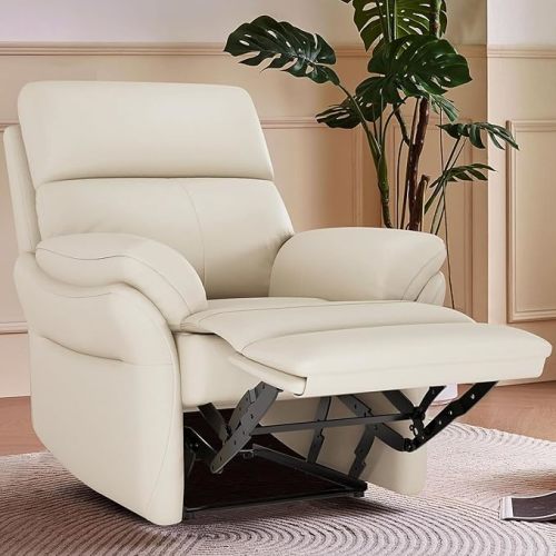 AIRSKY Genuine Leather Recliner Chair, Top Grain Leather, Italian Water-Washing Process, Lazy boy Recliner Chair, for Living Room, Theater Seating, Bedroom, Beige,R1