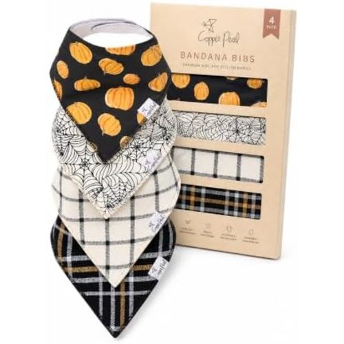 Copper Pearl Baby Bibs 4 Pack, Printed Bandana Drool Bibs for Baby Girl & Boy, Soft Cotton Drooling Teething Bibs