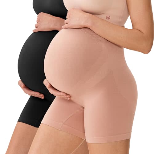 Momcozy Maternity Shapewear for Under Dresses, Anti-Chafing Mid-Thigh Pregnancy Underwear, Belly Support, Cotton Gusset