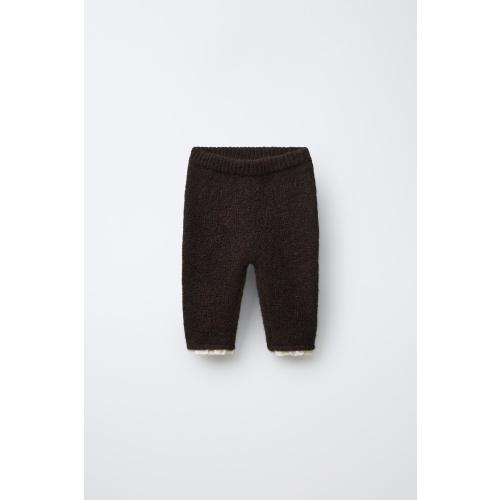 LACE TRIM KNIT LEGGINGS - Brown | ZARA United States