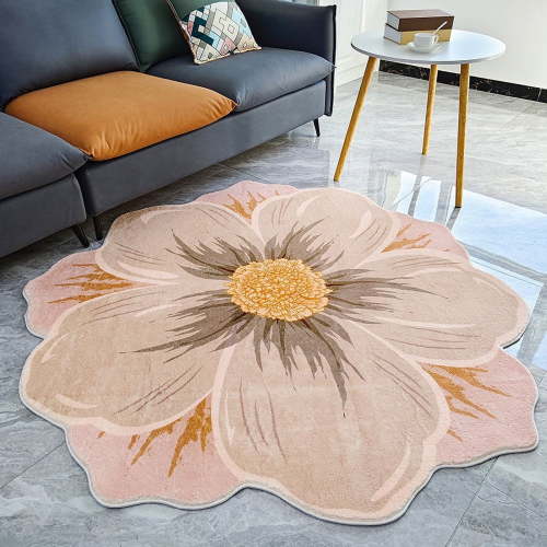 MEHOOM 4ft Round Flower Washable Rug, Soft Throw Round Rug, Non-Slip Area Circle Rug for Living Room, Bedroom, Patio, Indoor, Outdoor, Pink