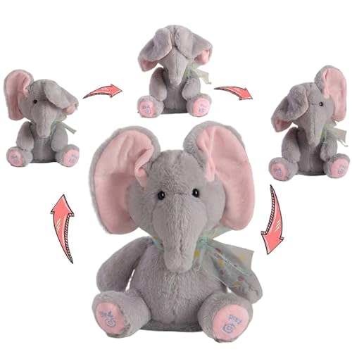 Peek A Boo Elephant Stuffed Animal with Flapping Ears,Bedtime Singing Talking Elephant Plush Toys Repeats What You Say Glowing Musical Toy for Baby Christmas Birthday Gifts for Girls Boys (Gray)