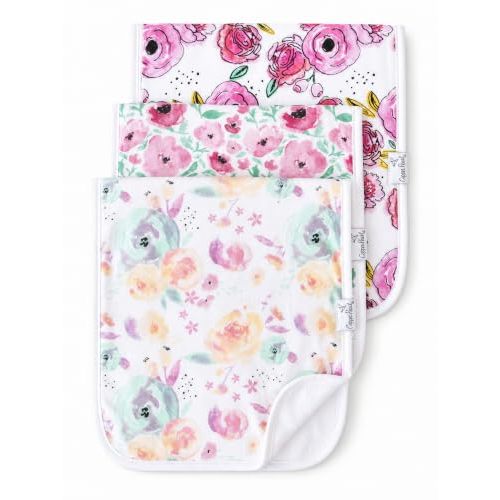 Copper Pearl Premium Baby Burp Cloths - 3-Pack Large Cotton Burp Cloths, Extra Soft Spit Up Rags with 3 Absorbent Layers, Perfect for Baby Girl Gifts (21" x 10" Size, Bloom Set)