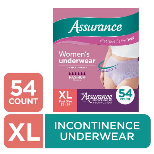 Assurance Women's Incontinence and Postpartum Underwear, XL, Maximum Absorbency, 54 Count