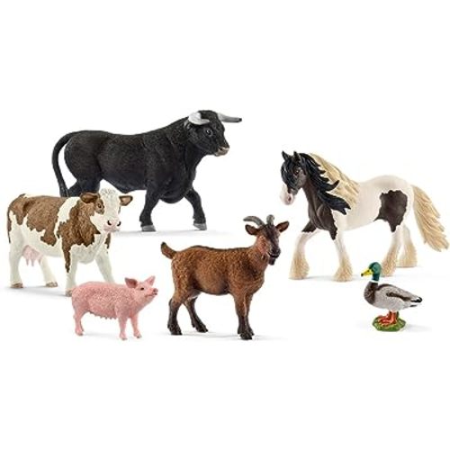 Schleich Farm World Farm Animals Horse, Cow, Bull, Goat, Duck and Pig Figurine Playset - 6-Piece Realistic and Durable Animal Figurines, Gift for Kids and Toddlers Ages 3+