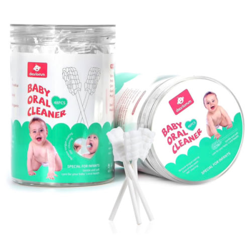dearlomum Baby Tongue Cleaner, Newborn Toothbrush, 48PCS Disposable Infant Clean Mouth,Gauze Gum Cleaner Baby Oral Cleaning Stick Dental Care for 0-36 Month