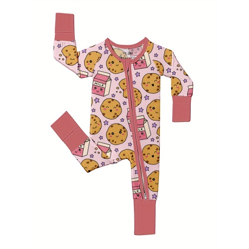 6-12mth Baby Comfort Bamboo Fiber Bodysuit Milk Biscuit Print Cute Baby Gift Cookie, for Outdoor