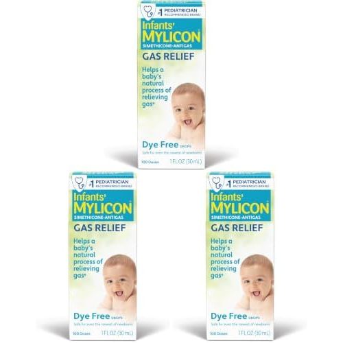 MYLICON Infants Gas Relief Drops for Infants and Babies, Dye Free Formula, 1 Fluid Ounce (Pack of 3)