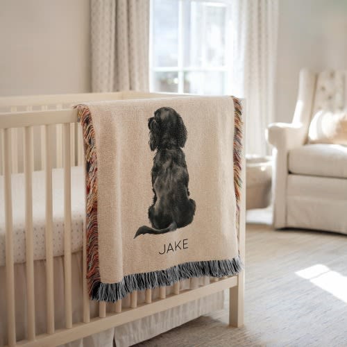 Personalized Black Cocker Spaniel Baby Blanket, Custom Name Puppy Dog Throw, Floppy Ears Dog Lover Gift, Baby Blanket for Dog Nursery Decor