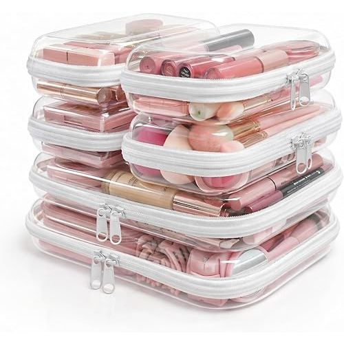 6 Pack Clear Hard Shell Zipper Case, Clear Zipper Pouches for Organizing, Diaper Bag Organizer Pouches, Plastic Cosmetic & Travel Toiletry Pouch Set (2M+4S)
