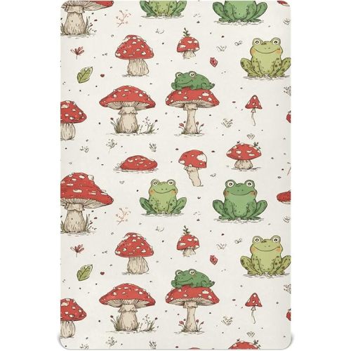 Retro Frogs Mushrooms Crib Sheets Soft Breathable Fitted Baby Crib Sheets Mattress Cover for Girls Boys, 52" x 28" x 9"