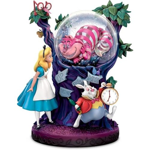 The Bradford Exchange Disney Alice in Wonderland Illuminated Musical Glitter Globe – Light-Up Cheshire Cat Figurine with Movie Music