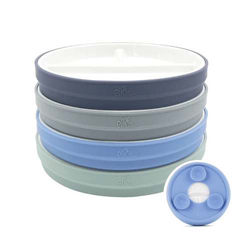 Porcelain White Divided Plates with Silicone Suction Sleeves