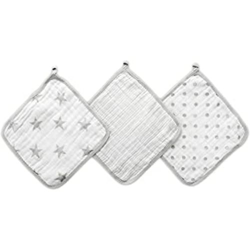 aden + anais Essentials Washcloth 3-Pack, Super Soft 100% Cotton Muslin, Gentle on Skin, 3 Absorbent 11x11 Layers, Softer with Every Use, Perfect for Babies, Infants, Toddlers, Damsel