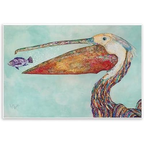 Stupell Industries Pelican's Lost Supper Fish and Patterned Feathers