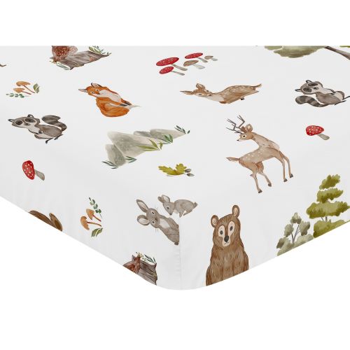 Sweet Jojo Designs Woodland Forest Animals Boy Girl Gender Neutral Unisex 4p Nursery Crib Bedding Set Bear Fox Friend Watercolor