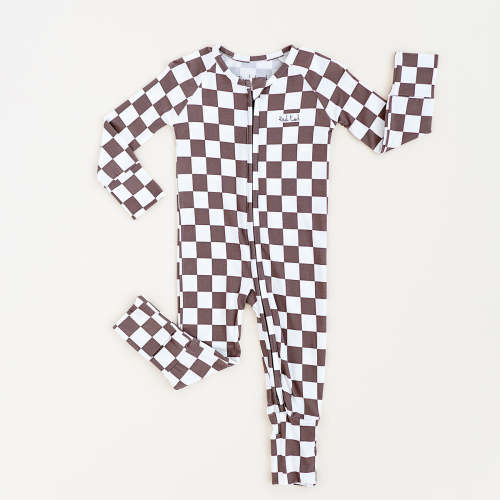 Rad Toddler Long Sleeve Bronze Checkered Bamboo Onesie– Matching Set Available