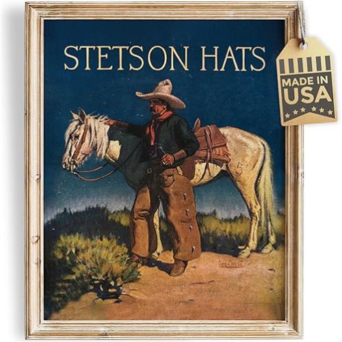 Stetson Hats Art Print - 11x14 (Unframed) | Vintage Charm for Modern Spaces | Vintage Decor | Farmhouse Wall Decor | Aesthetic Room Decor