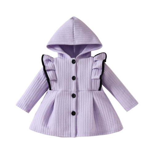 Odeerbi Infant Girls Winter Coat Plaid Shacket Jacket Warm Outerwear Overcoat Fashion Casual Ruffle Long Sleeve Hooded Coat Purple