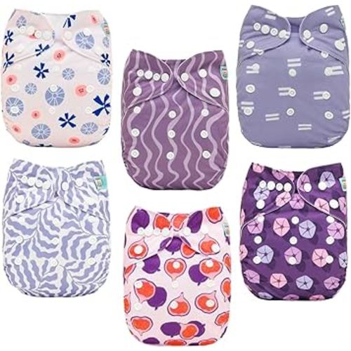 ALVABABY Baby Cloth Diaper 6 Pack with 12 Inserts One Size Cloth Diaper Covers Adjustable Washable Reusable for Baby Girls and Boys 6DM126