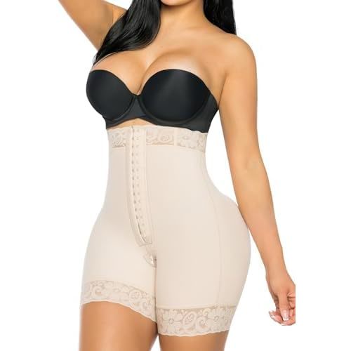 YIANNA Tummy Control Shapewear for Women Strapless Fajas Colombianas Body Shaper Shorts Butt Lifter with Zipper Crotch