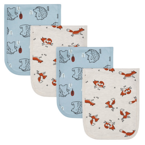 4-Pack Baby Boys Fox & Hedgehog Terry Burp Cloths