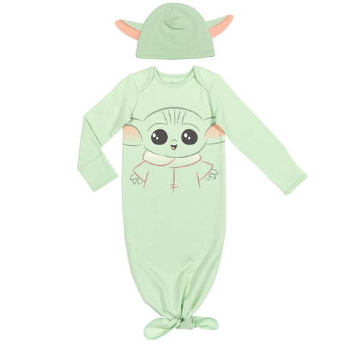 Star Wars Mandalorian Infant Boys Grogu Sleeper Gown and Hat, Cosplay Design with 3-D Ears