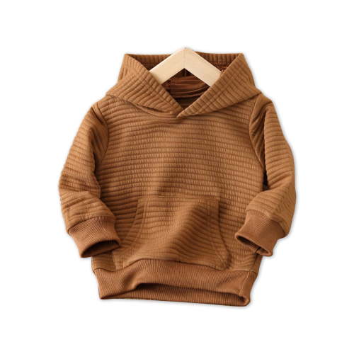 PatPat Toddler Boy Clothes Girl Sweatshirts Solid Color Textured Hoodies Sweatshirt for Kids, Brown,18-24M
