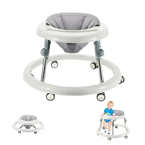 Folding Baby Walker,Height Adjustable Baby Walker for Babys 6-18 Months (White)