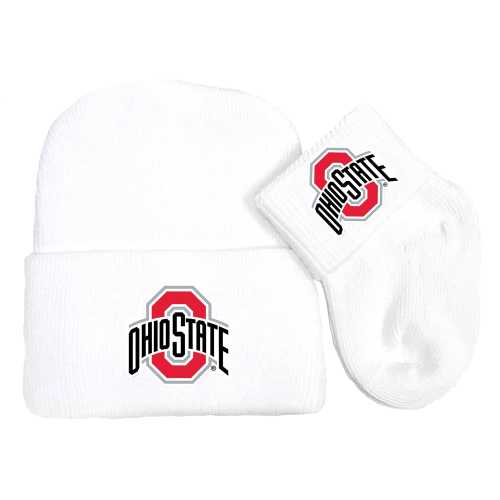 Ohio State Buckeyes Newborn Baby Knit Cap and  Socks Set