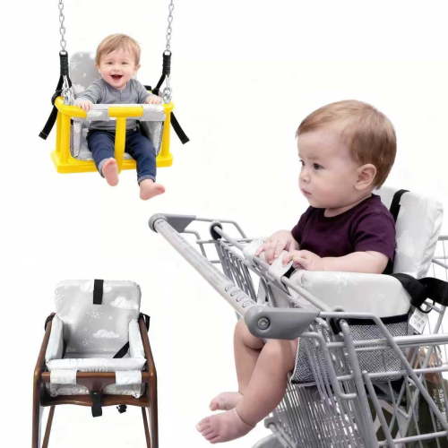 HOOETOON Shopping Cart Cover High Chair Cover Baby 2 in 1 Machine Washable Cotton Padded Safety Harness Toy Tether Toddler Infant Boy Girl ,Cloud GREY