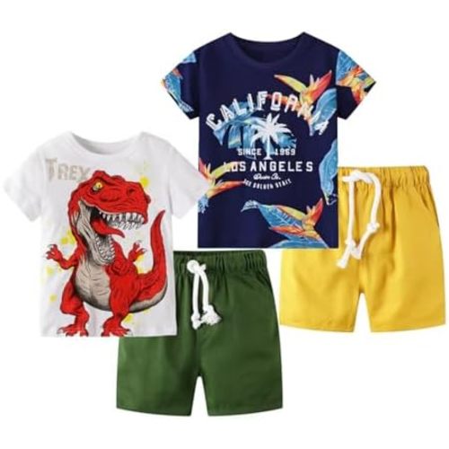 Toddler Boy Summer Clothes Outfits Kids Cotton Short Sleeve Shirt Shorts Set 2-7 Years