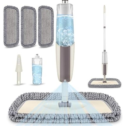 Spray Wet Mops for Hardwood Floor Cleaning - MEXERRIS Microfiber Dust Mop with Spray 3X Reusable Washable Pads - Hard Wood Floor Mops Commercial Home Mop for Laminate Wood Tiles Hardwood Vinyl
