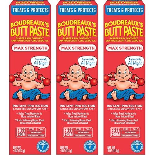 Boudreaux's Butt Paste Maximum Strength Diaper Rash Ointment, 4 Ounce , (Pack of 3)