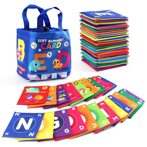Early Childhood Enlightenment 26 Pieces Toddler Soft Alphabet ABC Letter Number Flash Cards Baby Cloth Bath Book Infant Crinkle First Toys Sensory Learning Flashcards (Letter)