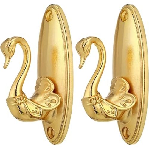 Curtain Holdbacks Pair of Vintage Swan Style Drapery Tieback Hooks (Golden)
