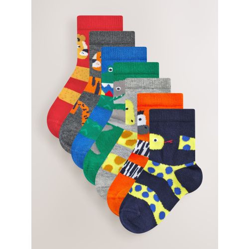 Red/Blue/Green Animal Cotton Rich Socks 7 Pack