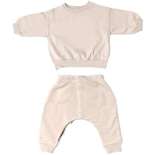 GUNAMUNA Unisex Baby Fleece Sweatsuit, Easy Diaper Changes, Toddler Baby Joggers, Adjustable Waist, Daytime Set
