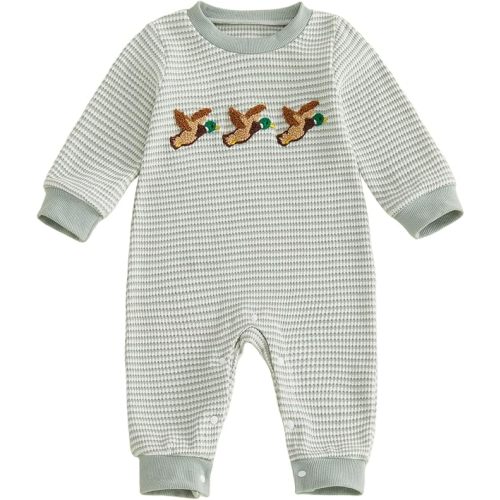 Bagilaanoe Infant Baby Boy Long Sleeve Romper Jumpsuit Pants Mallard Duck Waffle Knit Outfit Fall One Piece Clothes