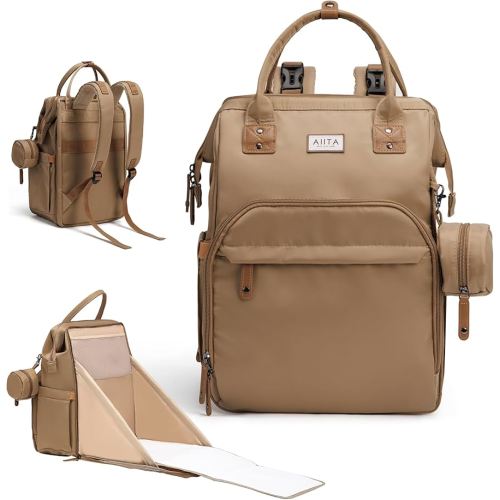 Diaper Bag Backpack, Multifunction Diaper Bag with Changing Station, Stylish Baby Bags, Large Unisex Diaper Backpack for Mom and Dad, Baby Registry Search, Portable Changing Pad – Coffee Brown