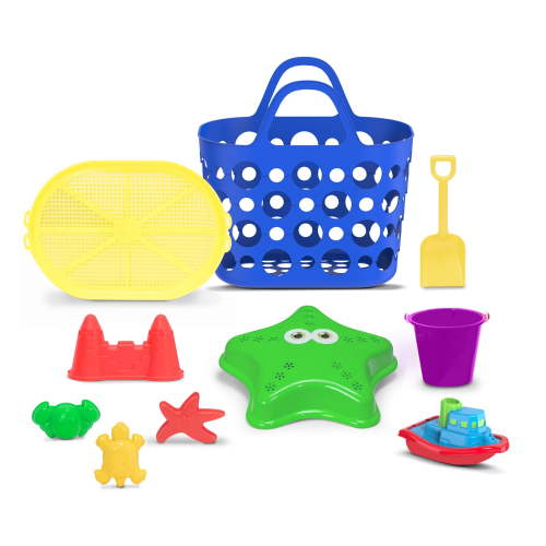 Play Day Beach Basket Set, 10 Piece Sand Toy Set