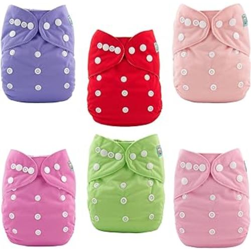 ALVABABY Baby Cloth Diaper 6 Pack with 12 Inserts One Size Cloth Diaper Covers Adjustable Washable Reusable for Baby Girls and Boys
