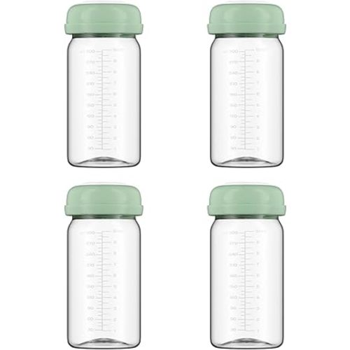 Breastmilk Storage Bottles Collection Bottles, 6oz Wide-Neck Breast Milk Container Compatible for Spectra S1 S2 SG Motif Luna Breast Pumps, Fit for Momcozy Breast Milk Cooler & Fridge, 4 Packs