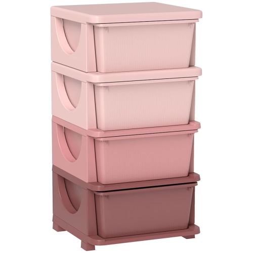 Qaba 4 Tier Kids Storage Unit, 4 Drawer Chest Toy Organizer Plastic Bins for Kids Bedroom Nursery Kindergarten Living Room for Boys Girls Toddlers, Pink