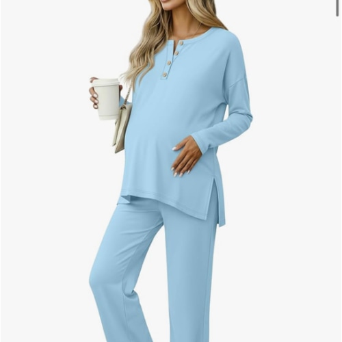 Women's Maternity Pajamas Sets, Long Sleeve Pregnancy Postpartum Delivery Lounge Nursing Pjs with Pockets Pjs