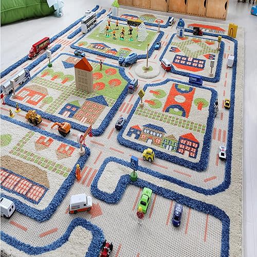 3D Play Carpets, 59 x 39 Inch, Traffic Educational Toddler Mat Rug for Bedroom, Kids Den, or Playroom, Medium