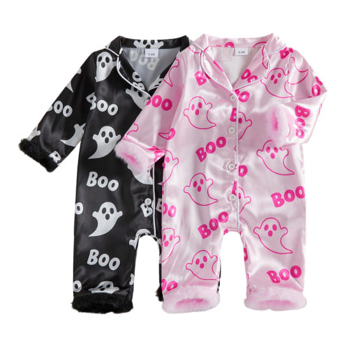 Infant Halloween Baby Girls Pajamas Long Sleeve Ghost Print Furry Patchwork Button Jumpsuit Sleepwear Loungewear 0-18 Months - TikTok Shop